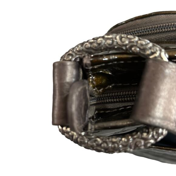 Brighton olive green croc shoulder bag side card pocket zipped section.medium - Picture 4 of 14